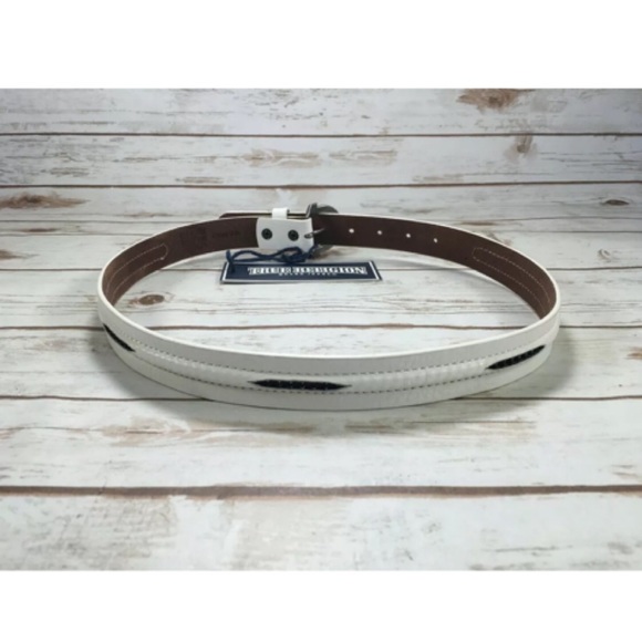 True Religion Jeans White Leather Horseshoe Belt - Picture 2 of 7